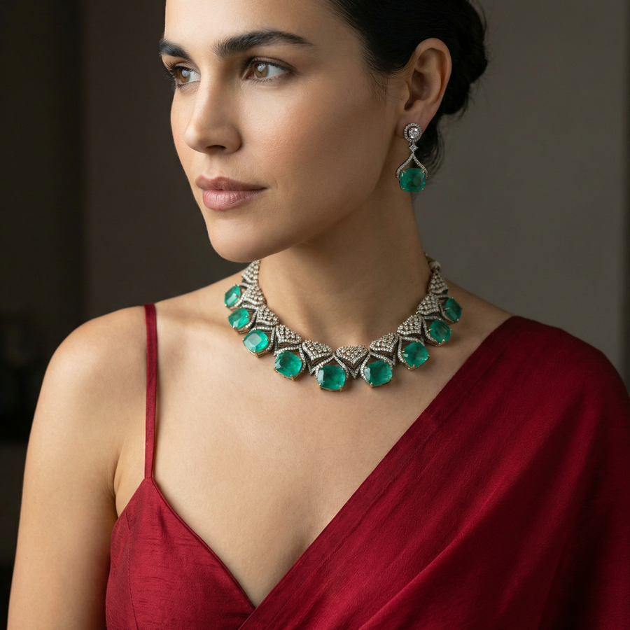 Emerald Grid Necklace Set