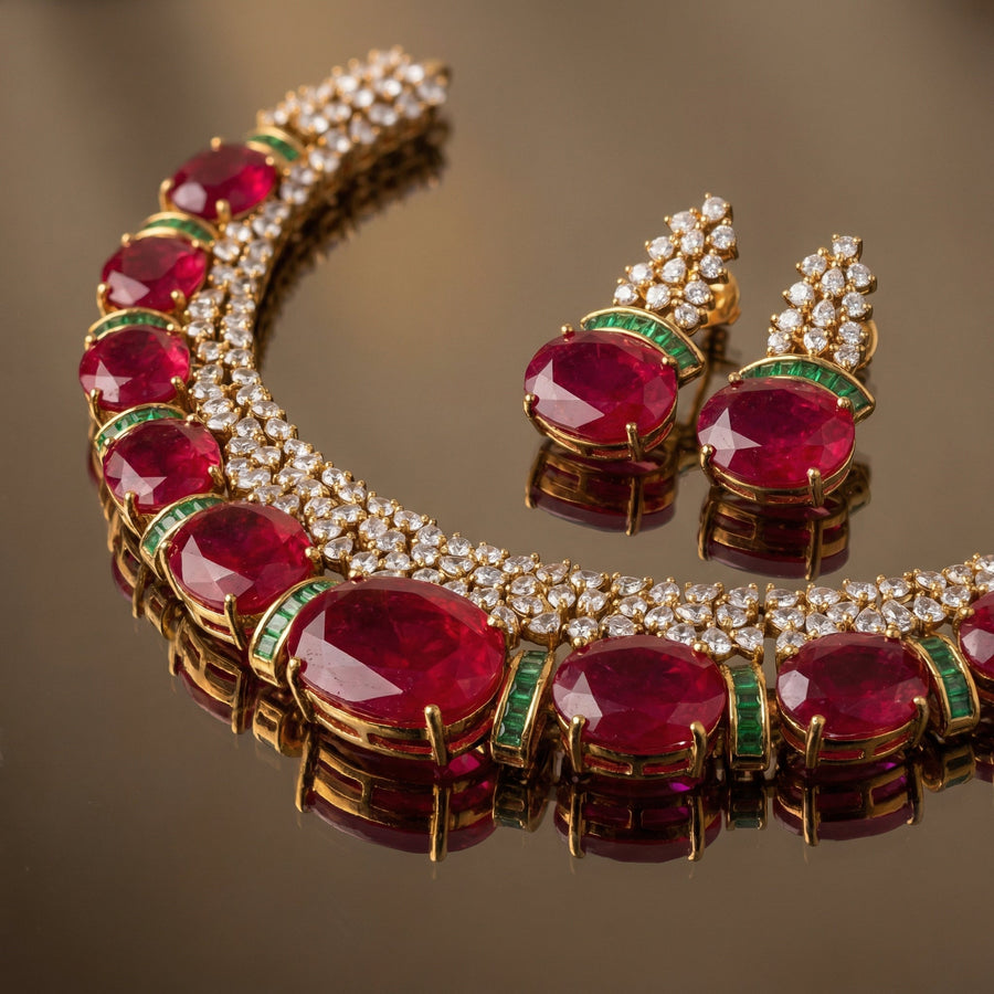 Rajkumari Ruby & Emerald Heirloom Set – handcrafted heirloom jewelry by Ozel
