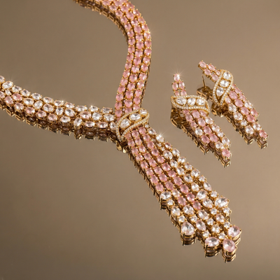 Iyla Pink Cascade Necklace Set – artisan Indian jewelry by Ozel