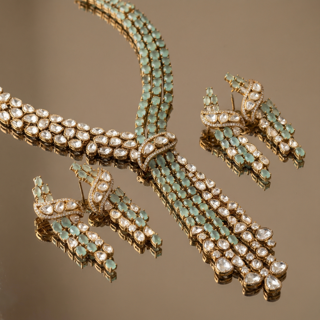 Iyla Mint Cascade Necklace Set – artisan Indian jewelry by Ozel