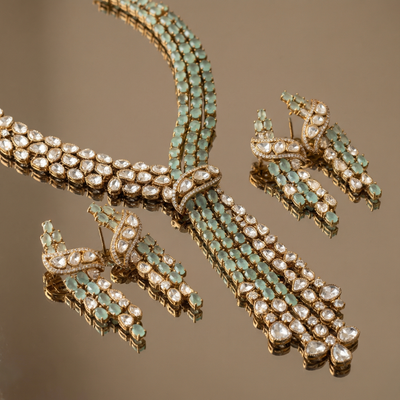 Iyla Mint Cascade Necklace Set – artisan Indian jewelry by Ozel