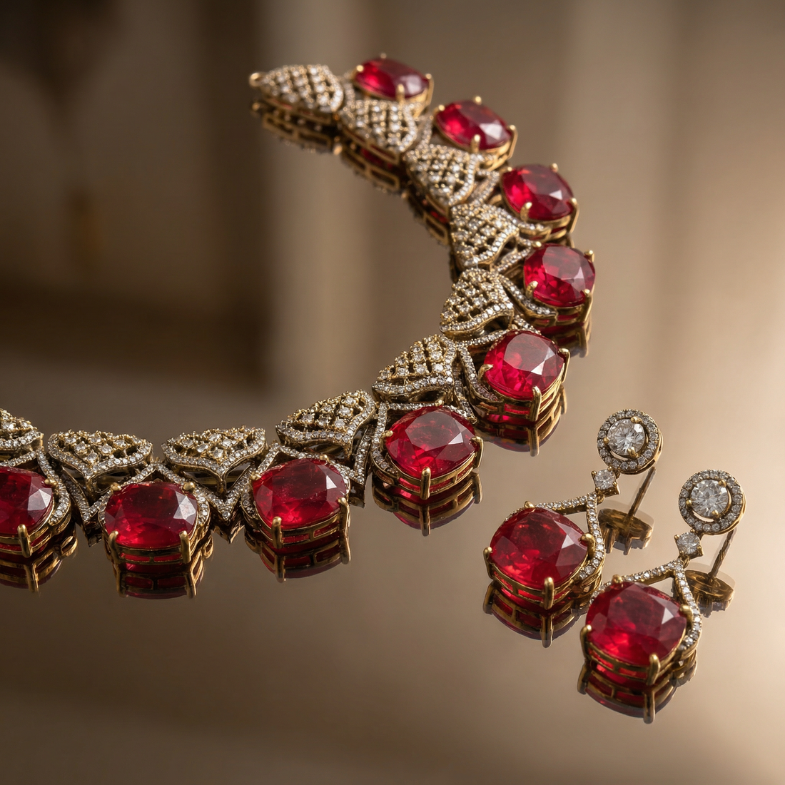 Ruby Grid Necklace Set – artisan Indian jewelry by Ozel