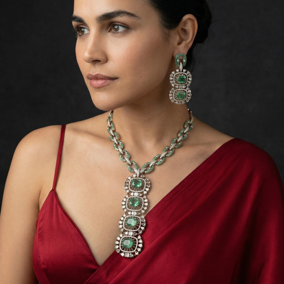 Zavian Emerald Diamond Link Set – handcrafted statement jewelry by Ozel