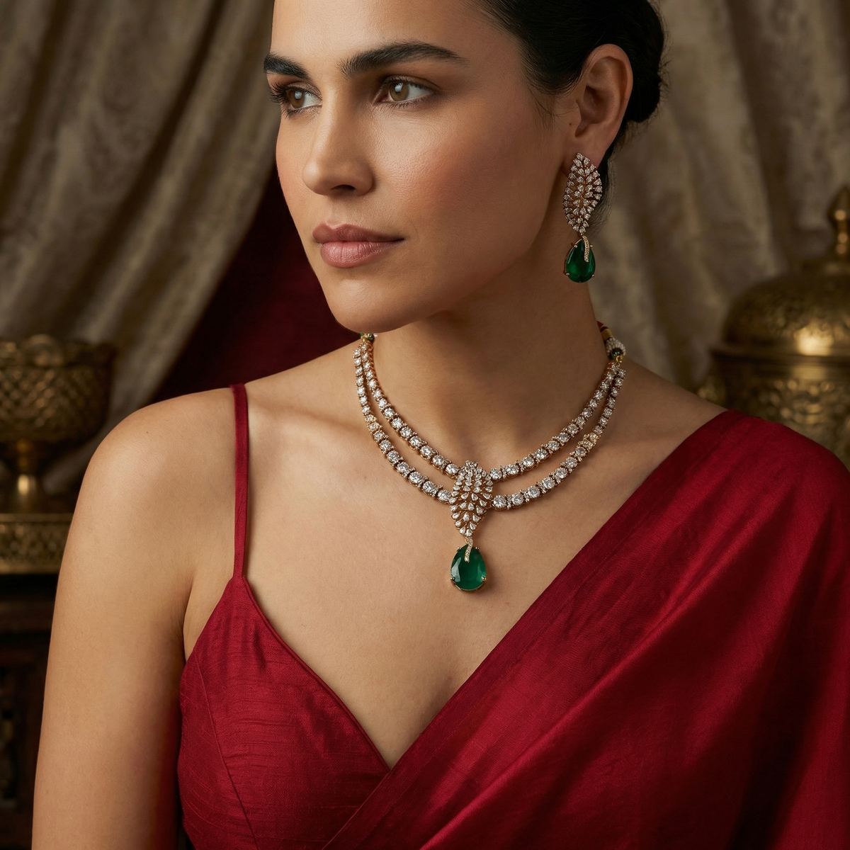 Noorina Pendant Necklace Set – delicate Indian necklace set by Ozel