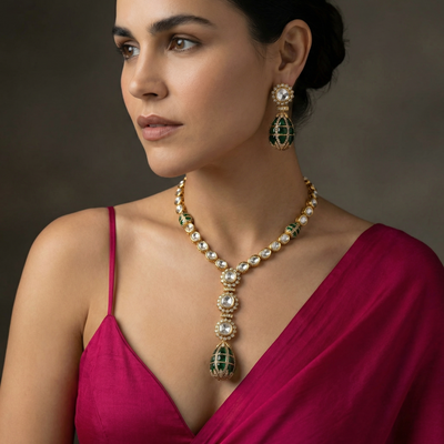 Trish Drop Necklace Set with cascading drop elements and gold-tone craftsmanship by Ozel