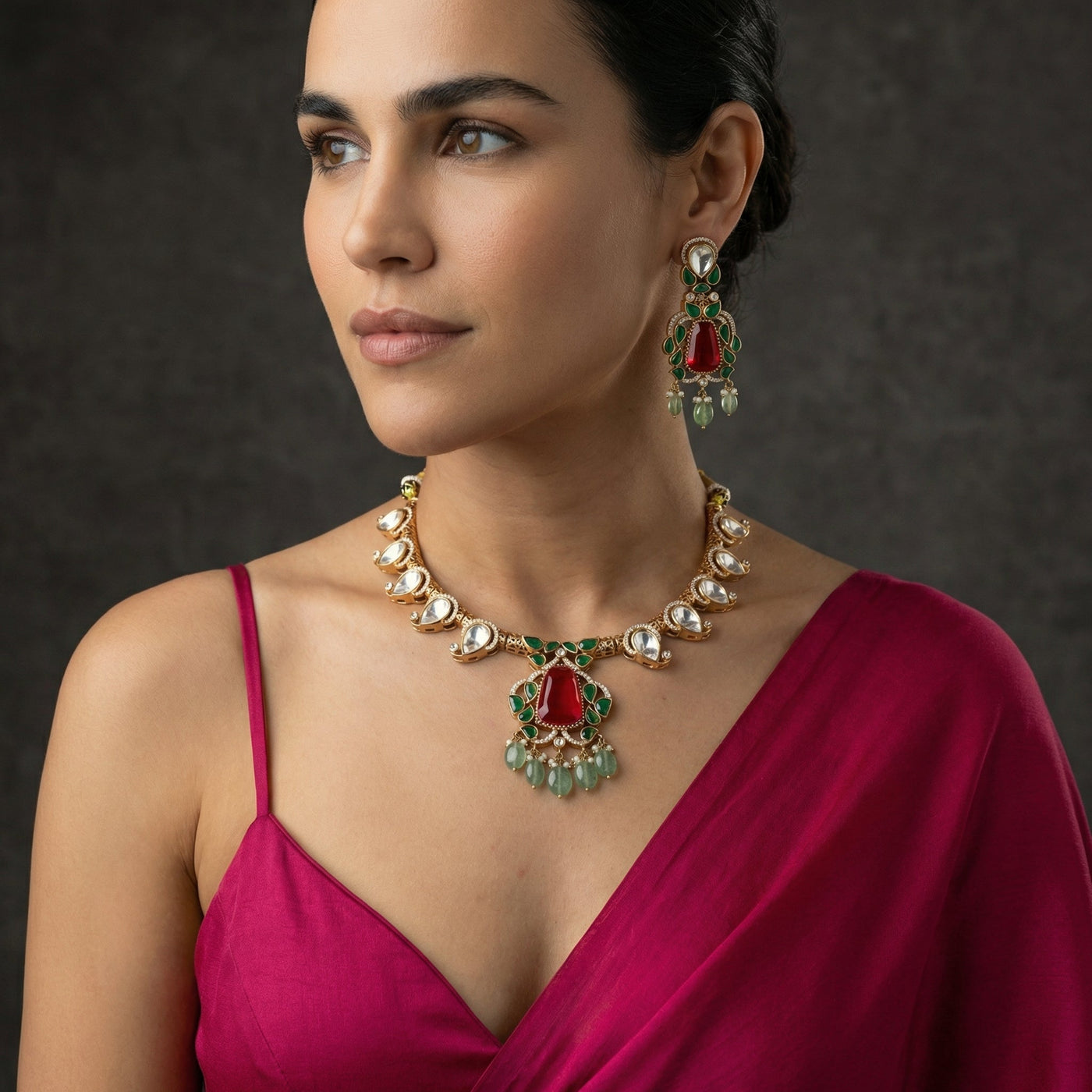 Aarna Paisley Necklace Set Ruby – handcrafted paisley necklace by Ozel