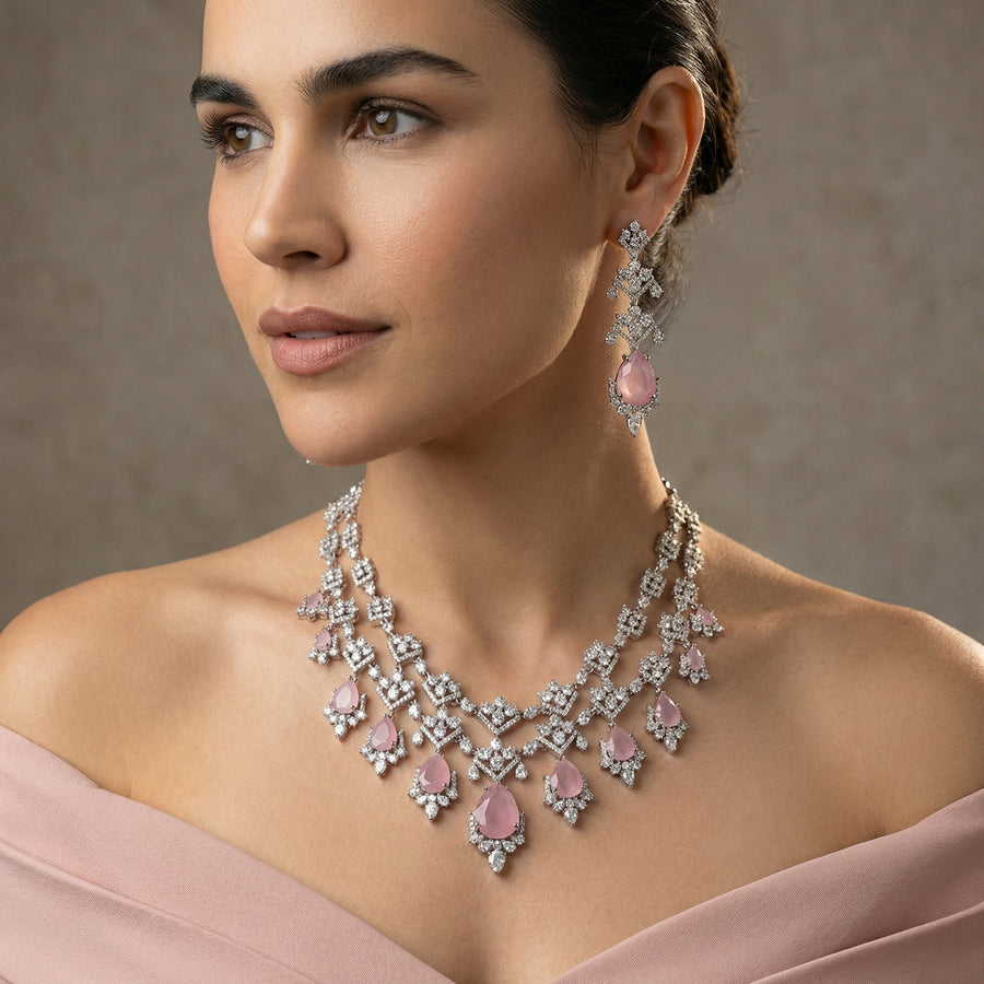 Monalisa Pink Necklace Set – handcrafted pink necklace set by Ozel