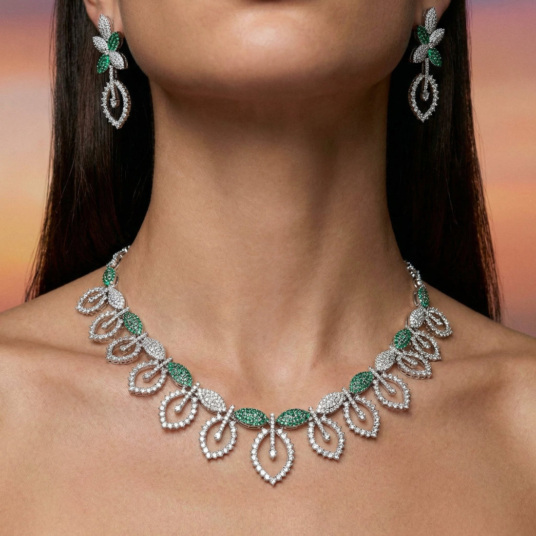 Petals AD Necklace Set – handcrafted floral AD necklace by Ozel