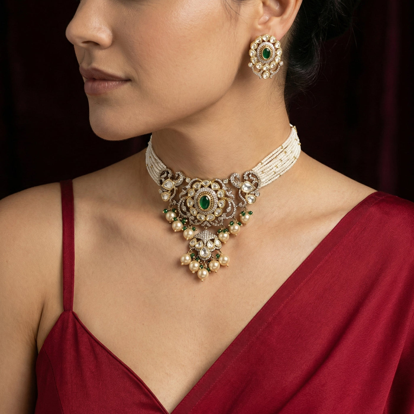 Rani Gulbahar Pearl Choker Set – handcrafted pearl choker by Ozel