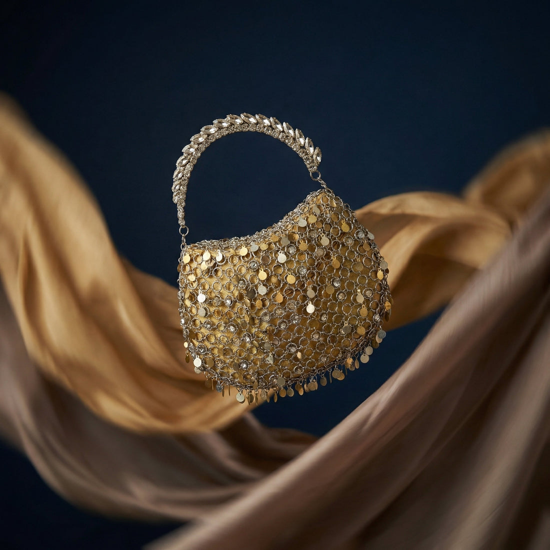 Crystal cosmic crescent bag – statement Indian designer accessory by Ozel