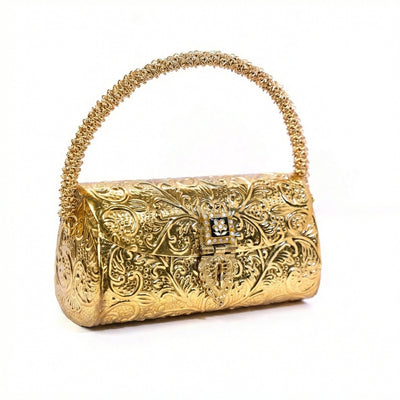 Carved heritage golden clutch bag – front view by Ozel