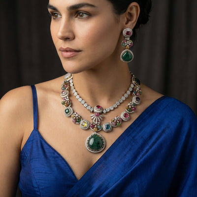Rajsi ratna heirloom layered necklace with multi-stone detailing