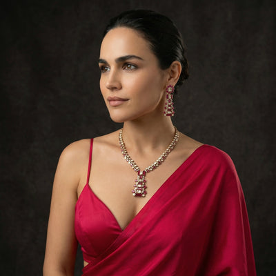 Saundarya Ruby Baguette Necklace Set – luxury bridal set by Ozel