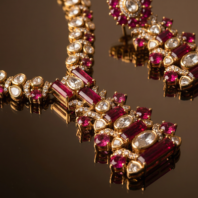 Saundarya Ruby Baguette Necklace Set – heritage ruby jewelry by Ozel