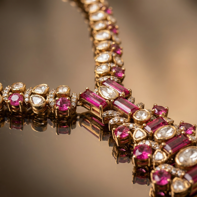 Saundarya Ruby Baguette Necklace Set – Indian bridal jewelry by Ozel