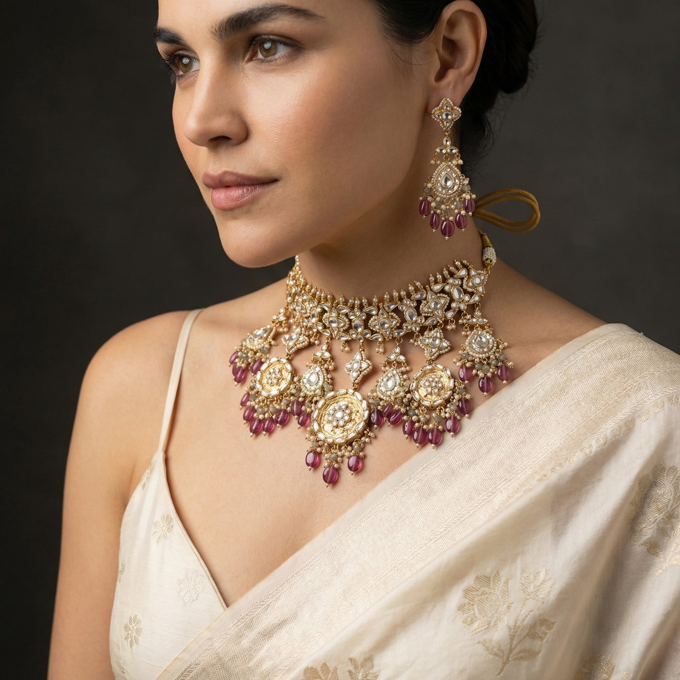 Padmavalli Polki Ruby Chandrika Set – ruby polki bridal necklace by Ozel