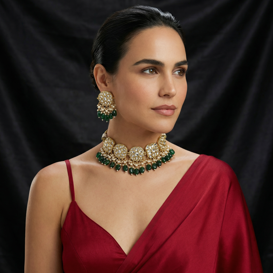 Meherzari Polki Emerald Choker Set – heritage emerald polki jewelry by Ozel