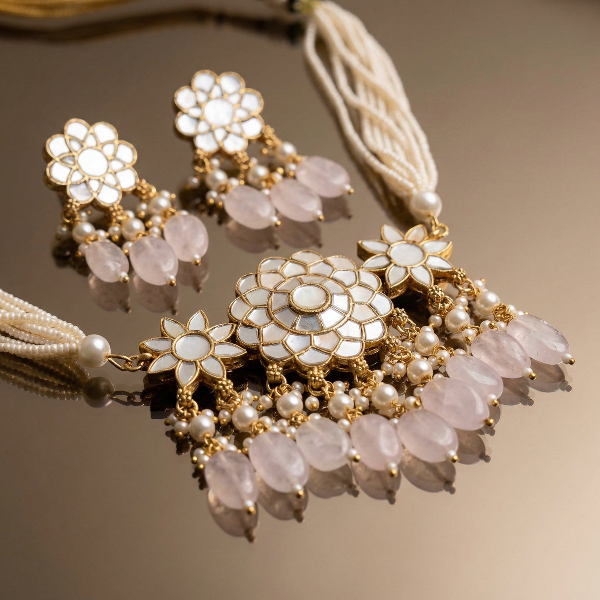 Rosalya MoP Blush Drop Choker Set – heritage MOP jewelry by Ozel