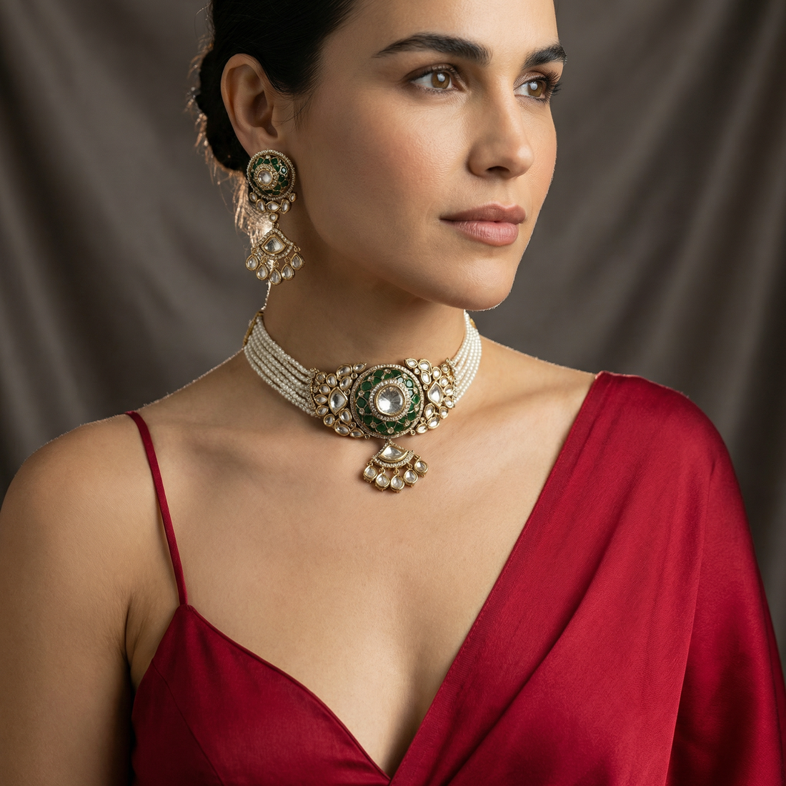 Vayana Polki Pearl Choker Set – polki pearl bridal choker by Ozel