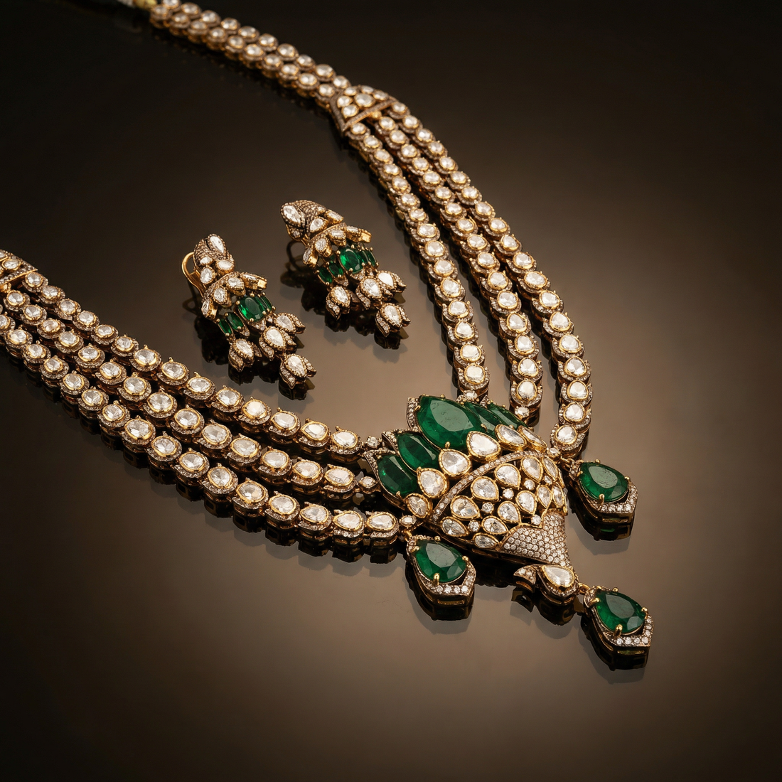 Lotus Polki Necklace Set – lotus motif polki necklace by Ozel