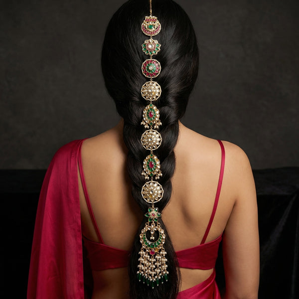 Tarinika Kundan Hair Braid Ornament – kundan bridal hair ornament by Ozel
