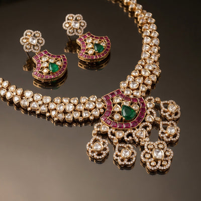 Lahiri Polki Heritage Necklace Set – uncut polki diamond necklace by Ozel