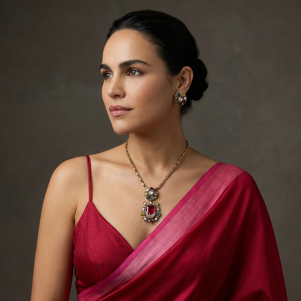 Navratna Royale Butterfly Pendant Set