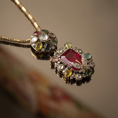 Navratna Royale Butterfly Pendant Set