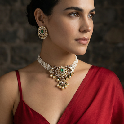 Rani Gulbahar Pearl Choker Set – luxury bridal pearl set by Ozel