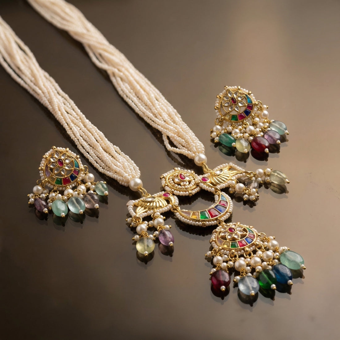 Rangmahal Pearl Pendant Necklace Set – heritage pearl jewelry by Ozel