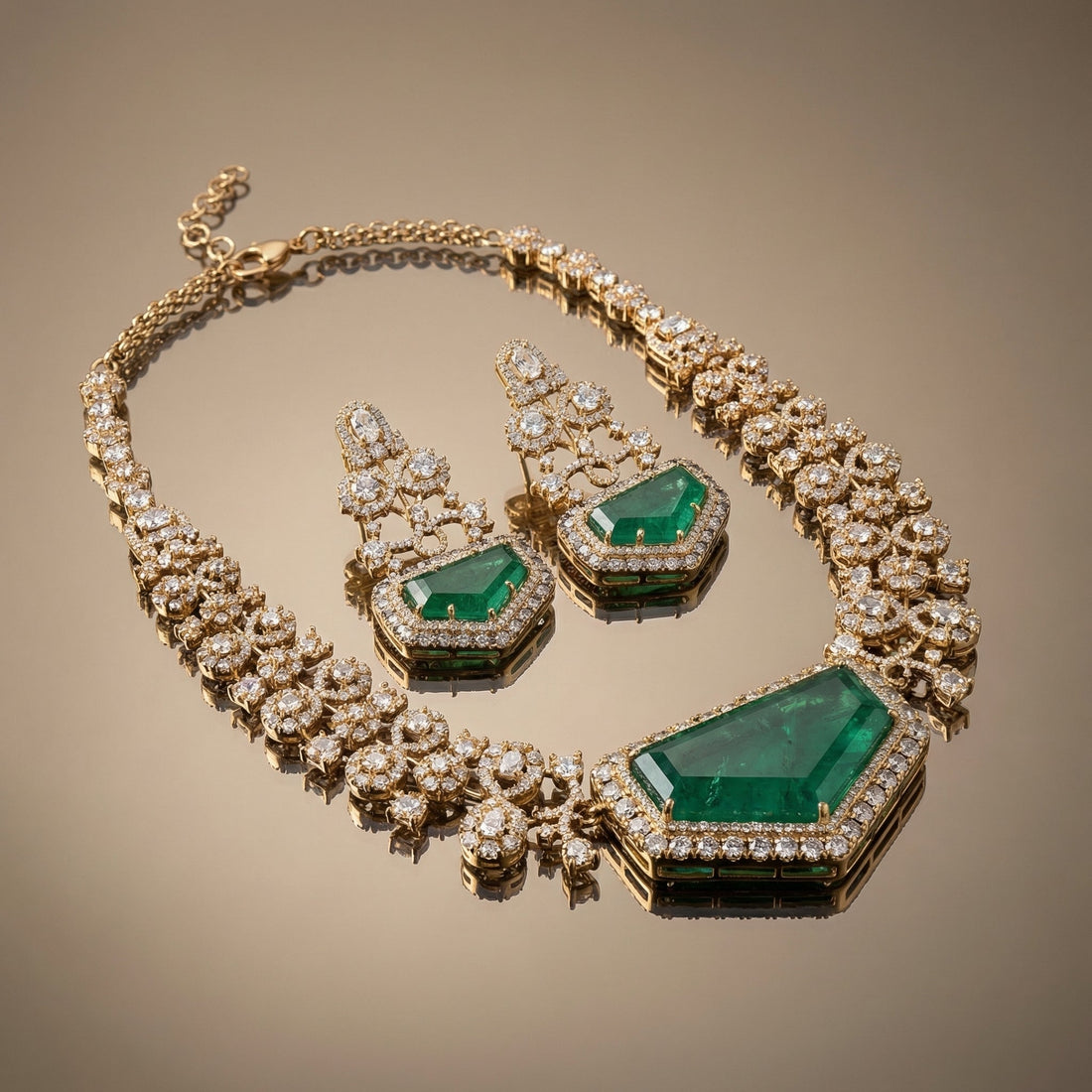 Parveen Emerald Pendant Necklace Set – emerald polki pendant by Ozel