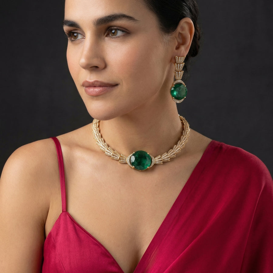 Harini Emerald Elegance Necklace Set