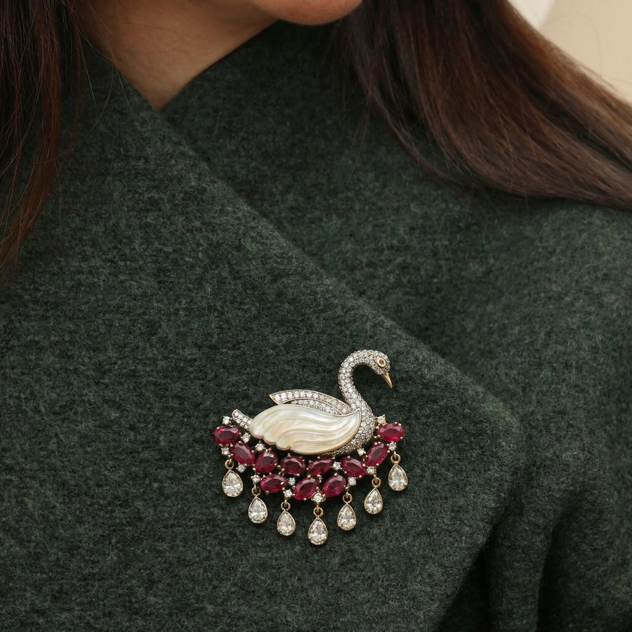 Swan Ruby Brooch