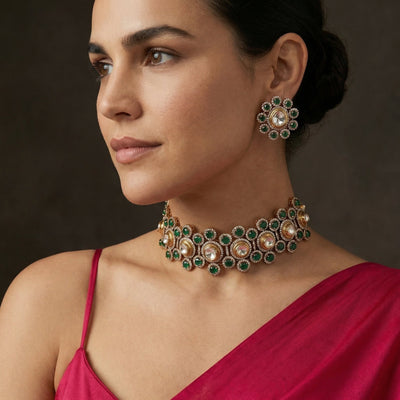 Rajwada Emerald Polki Choker – emerald polki bridal choker by Ozel