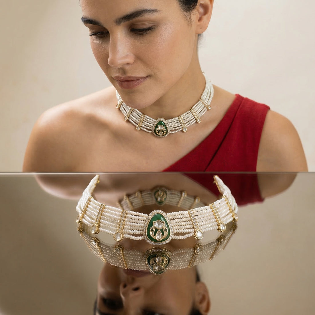 Devaki – pearl polki choker set by Ozel
