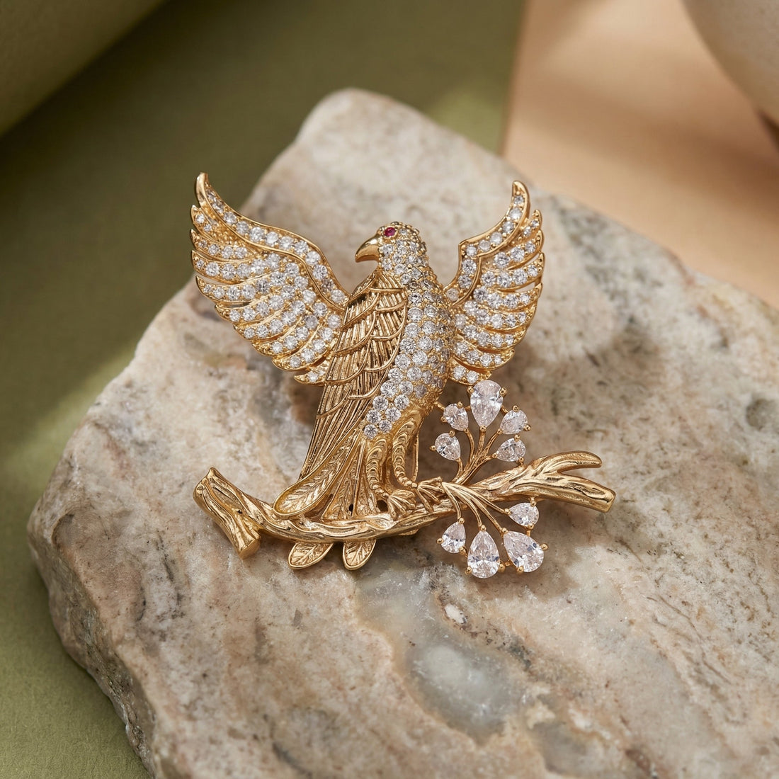 Pakshi Brooch – sculpted bird motif brooch by Ozel