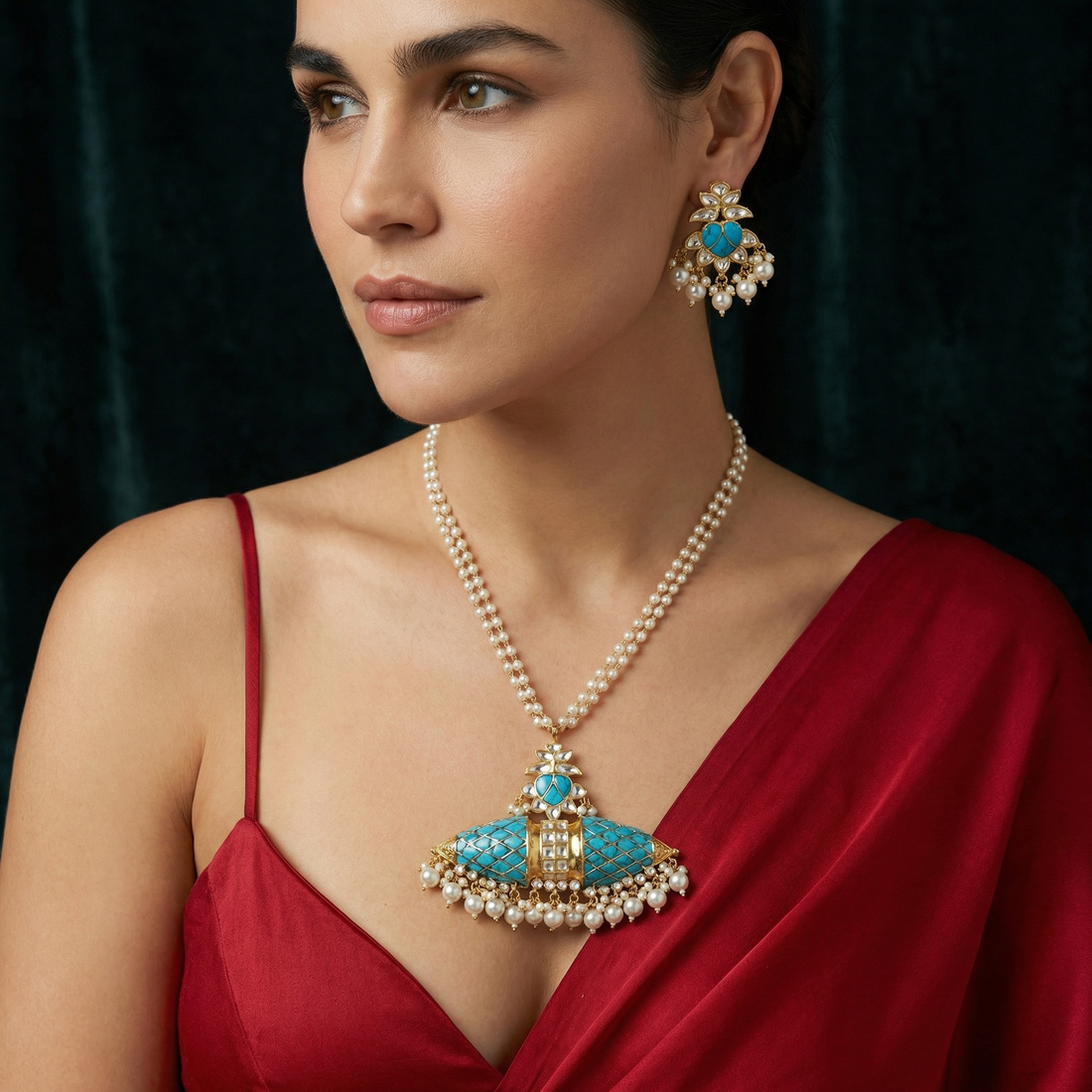 Neelaya – royale kundan turquoise pearl set by Ozel