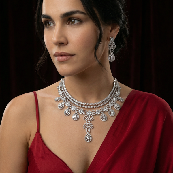 Fleur Double-Layer AD Necklace Set – handcrafted layered AD necklace by Ozel