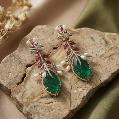 Vine Pearls Emerald Earrings – artisan Indian jewelry by Ozel