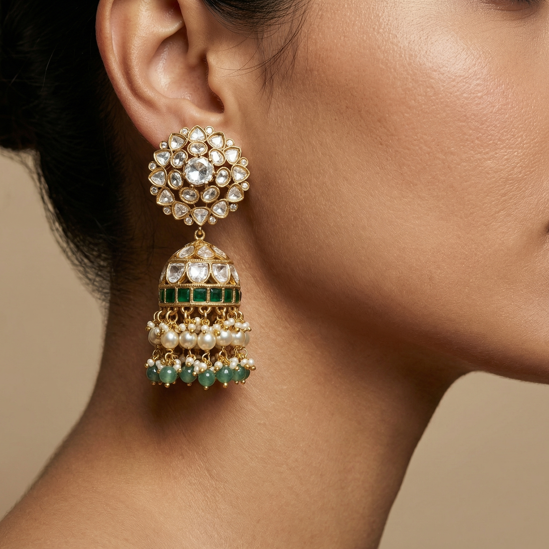 Aarunya – kundan bloom jhumka earrings by Ozel