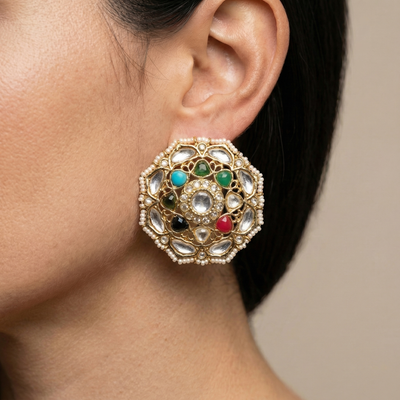 Navira panchratna heritage stud earrings with five-stone setting