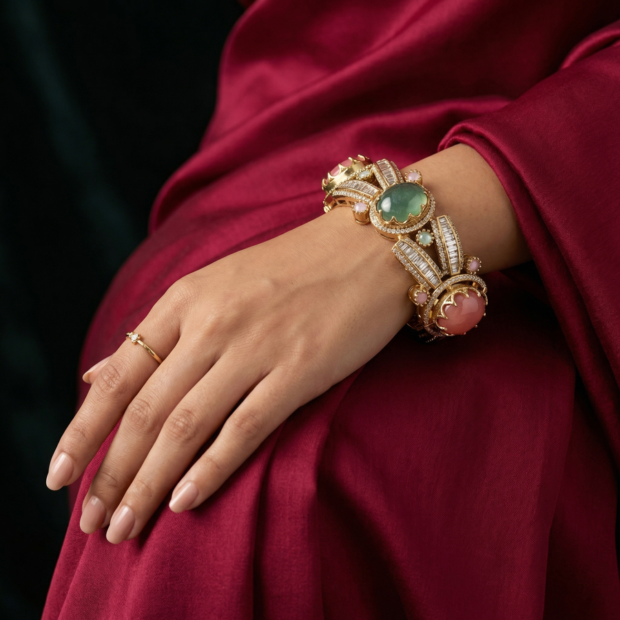 Mehrzaad Polki Prism Kada with prismatic uncut Polki diamonds and handcrafted gold bangle by Ozel