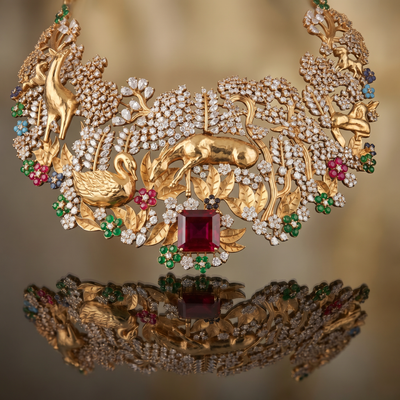 Enchanted Garden – red choker set by Ozel