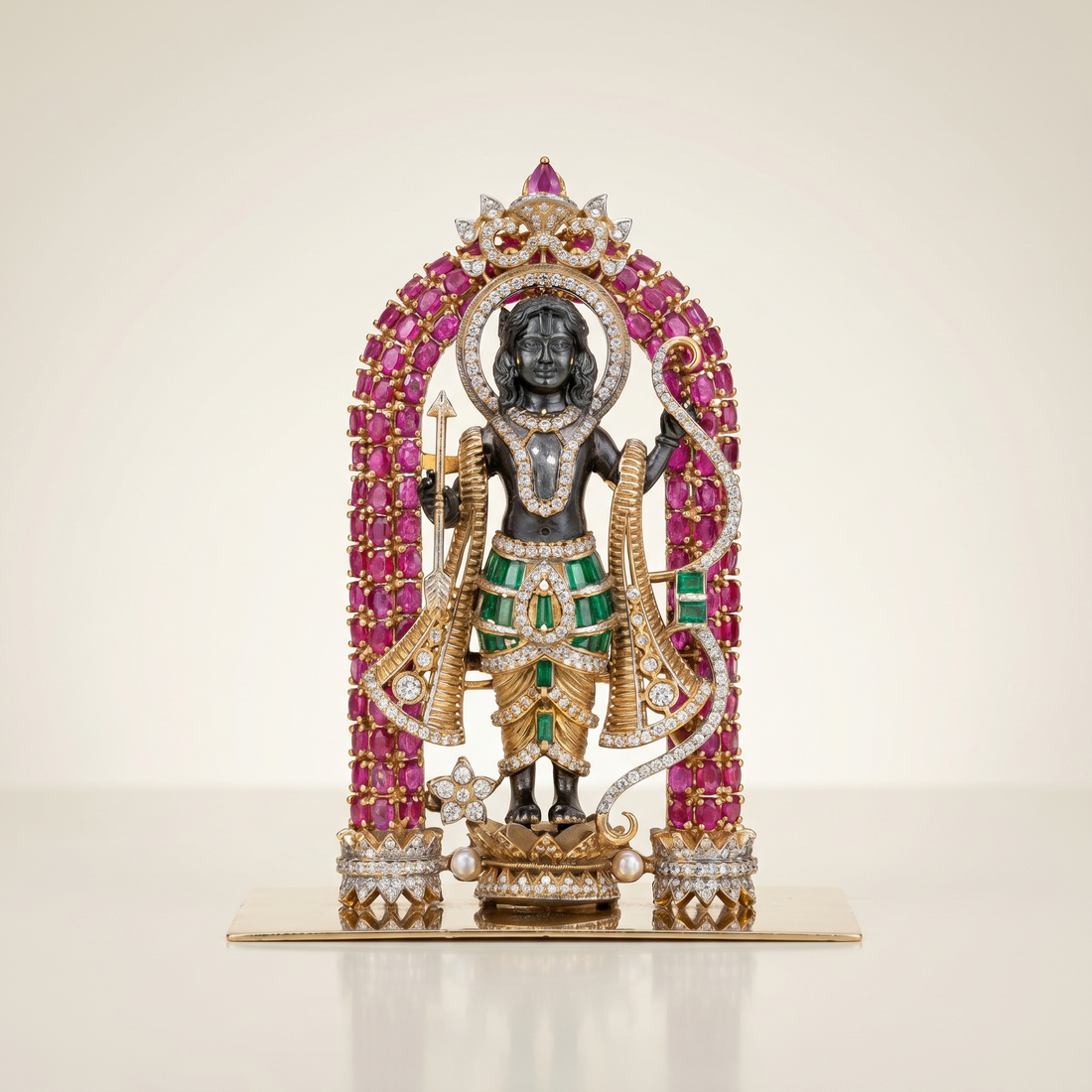 Jeweled temple miniature idol with stone inlay and antique gold