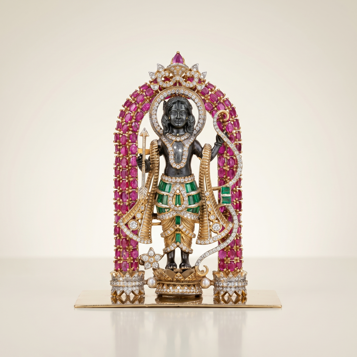 Jeweled temple miniature idol with stone inlay and antique gold