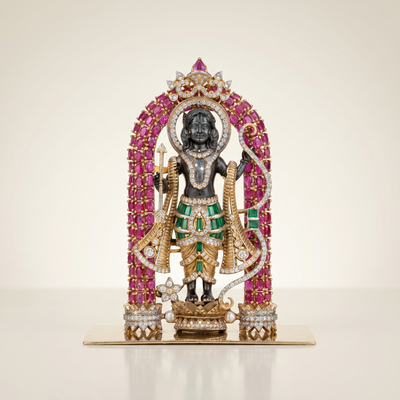 Jeweled temple miniature idol with stone inlay and antique gold
