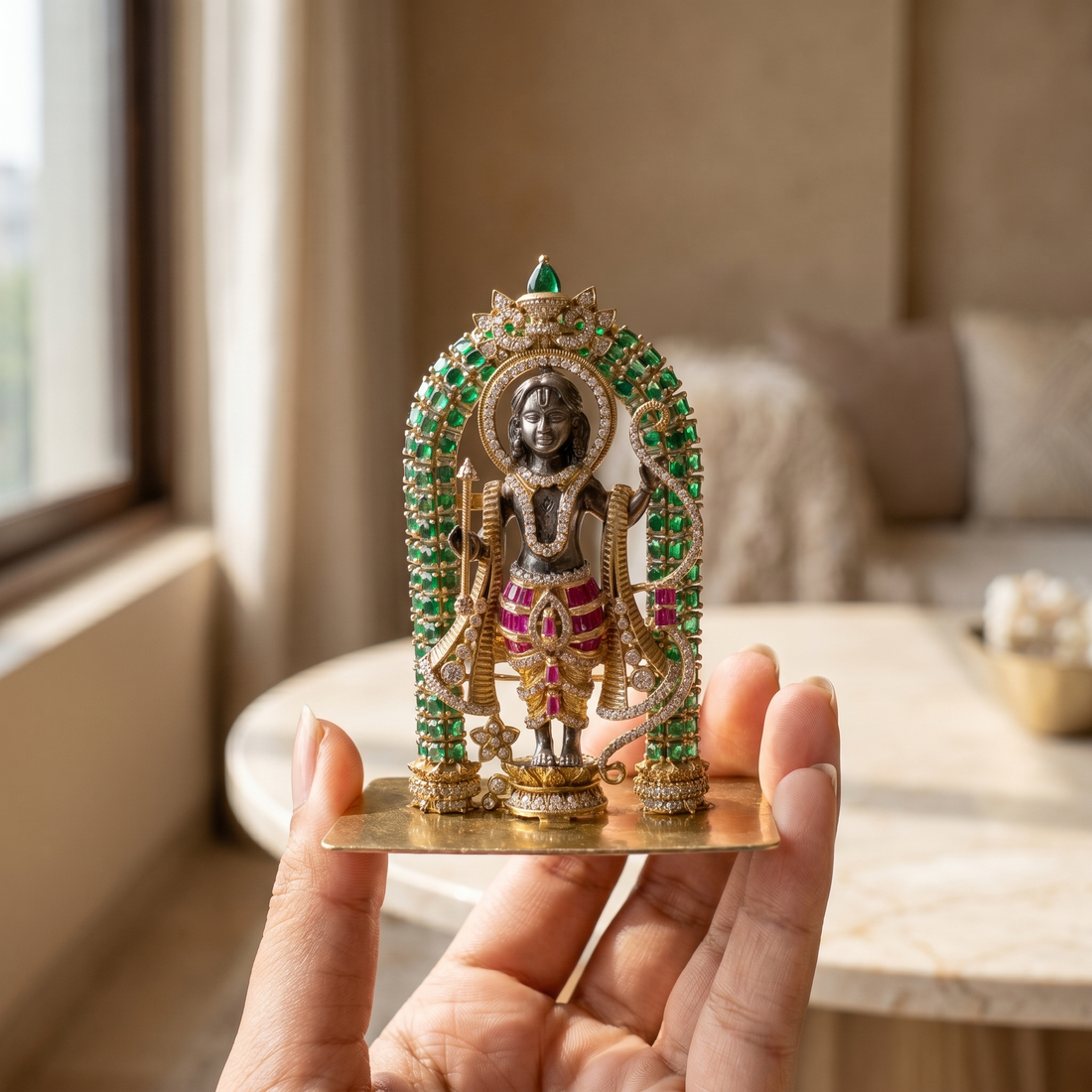 Jeweled temple miniature idol – detail view by Ozel