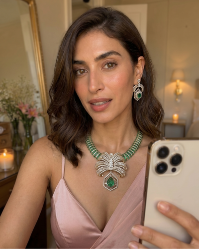 Emerald empress mint collar set – handcrafted Indian mint emerald choker by Ozel