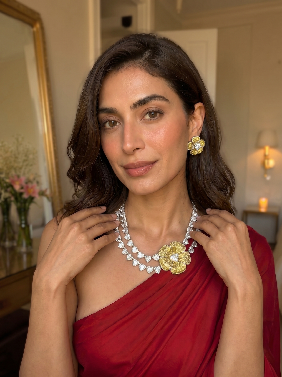 Aurélia bloom necklace and stud earrings set – styled bridal jewelry by Ozel