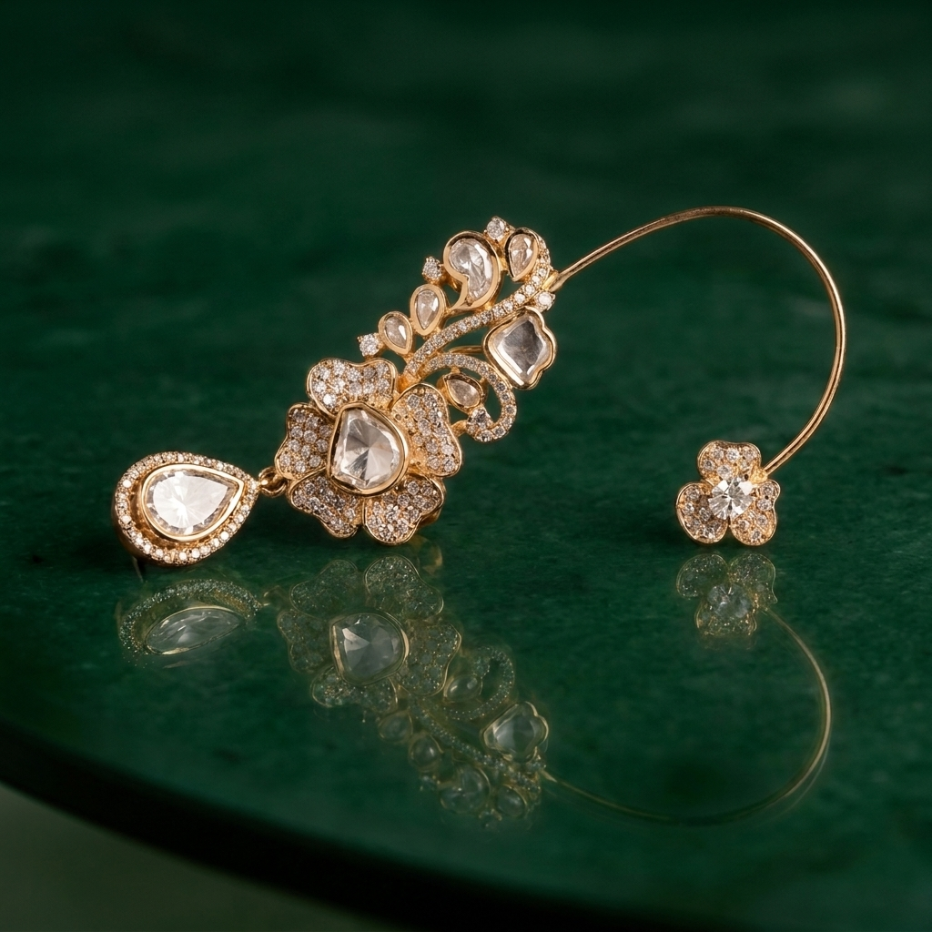 Rishaya Crystal Floral ear cuffs
